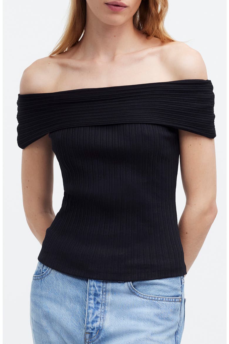 Rib Off the Shoulder Top, Main, color, TRUE BLACK