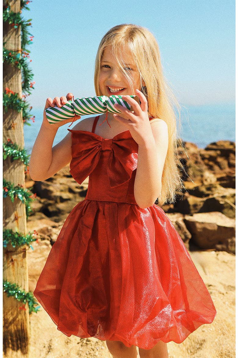 Kids' Gift Bow Taffeta Dress, Alternate, color, RED CANDY