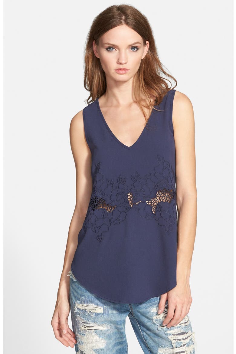 ASTR Embroidered Inset Tank, Main, color, NAVY