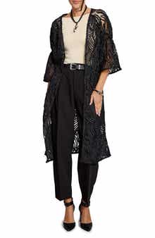 SAACHI Ribbon Trim Balloon Sleeve Ruana