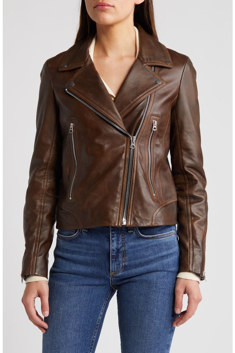 Mack Lambskin Leather Jacket, Alternate, color, DARK BROWN