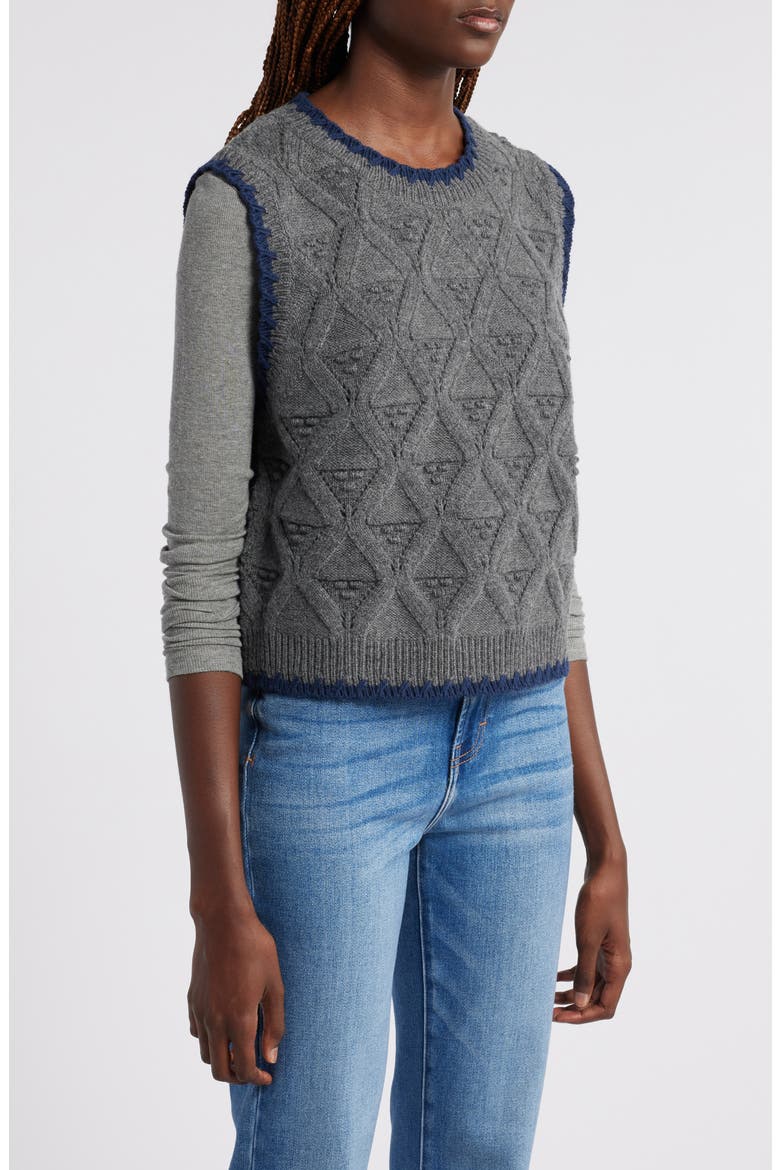 Merino Wool & Cotton Pointelle Sweater Vest, Alternate, color, GREY CHARCOAL- NAVY COMBO