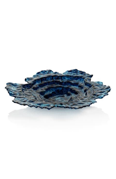 Oyster Rock Blue Marbled Glass Plate