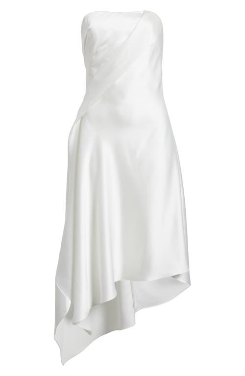 Amsale Asymmetric Strapless Satin Midi Dress In Ivory