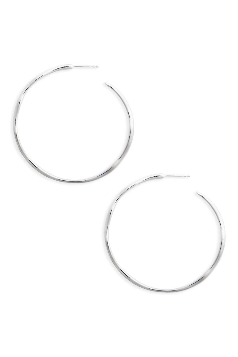 Large Squiggle Sterling Silver Hoop Earrings, Main, color, SILVER