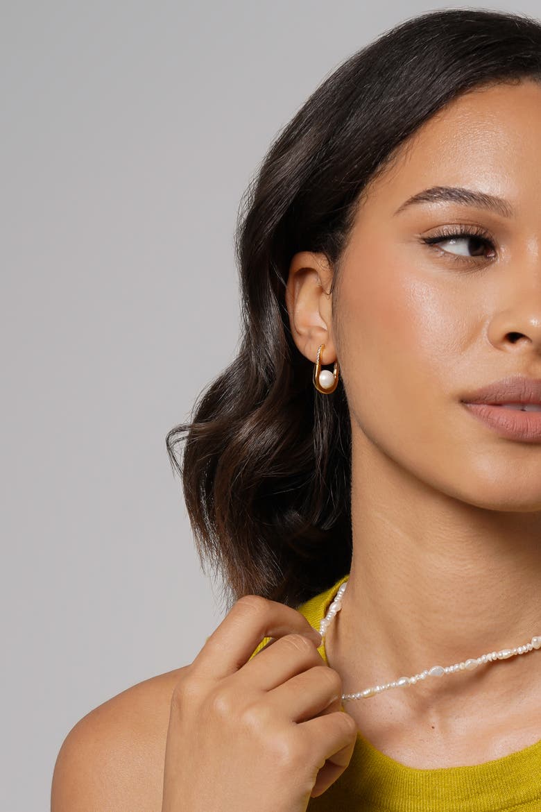 Bold Pearl Hoops, Alternate, color, Gold