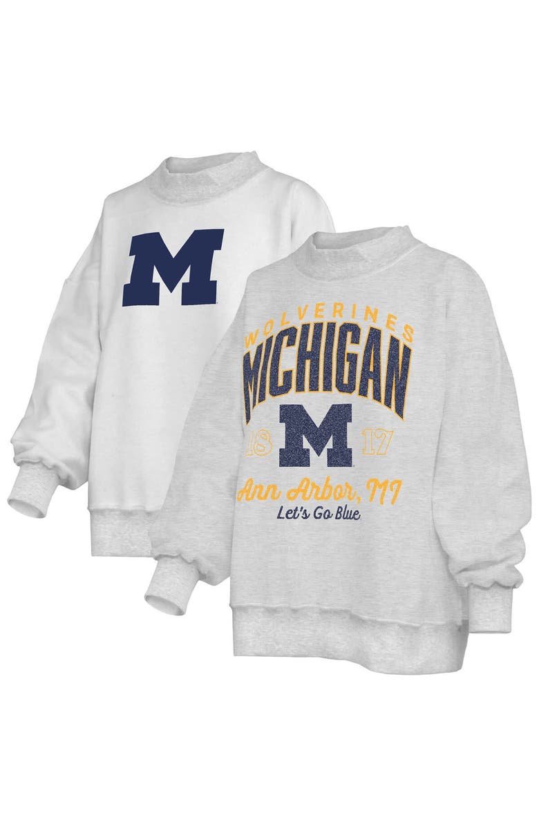 PRESSBOX Women's Pressbox Heather Gray Michigan Wolverines Reversible Sweatshirt, Main, color, Heather Gray
