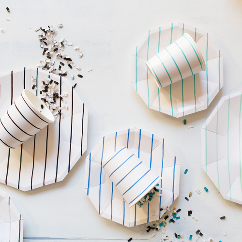 Daydream Society Frenchie Striped Small Plates In Cobalt