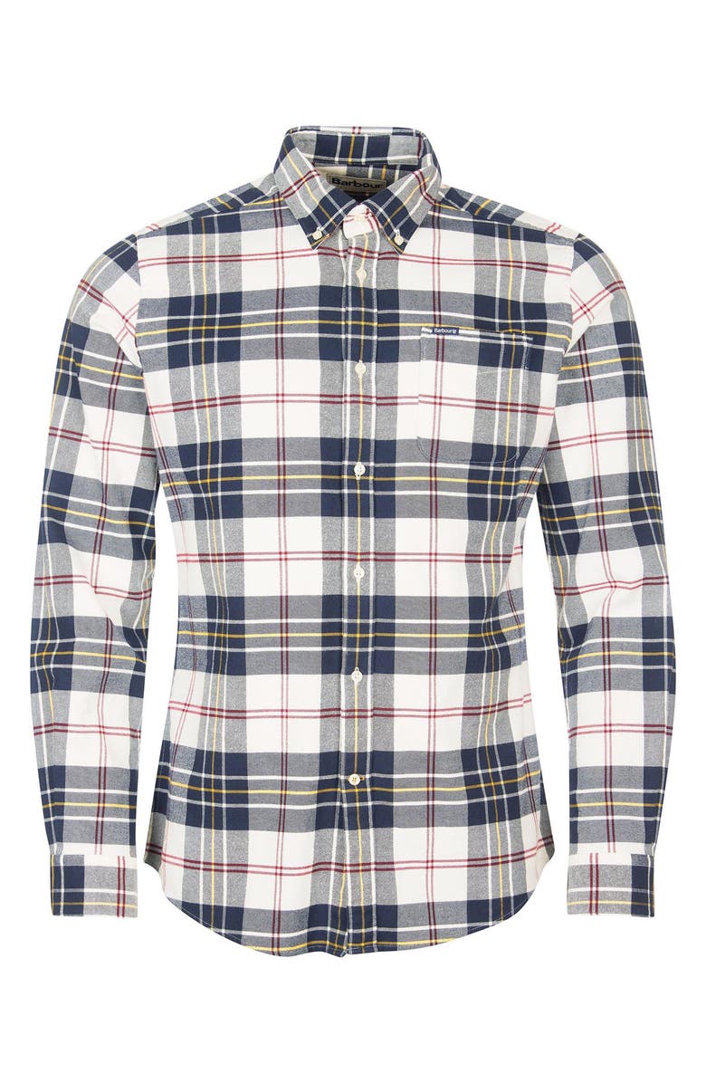 Barbour Ronan Tailored Fit Plaid Button-Down Shirt, Alternate, color, Ecru