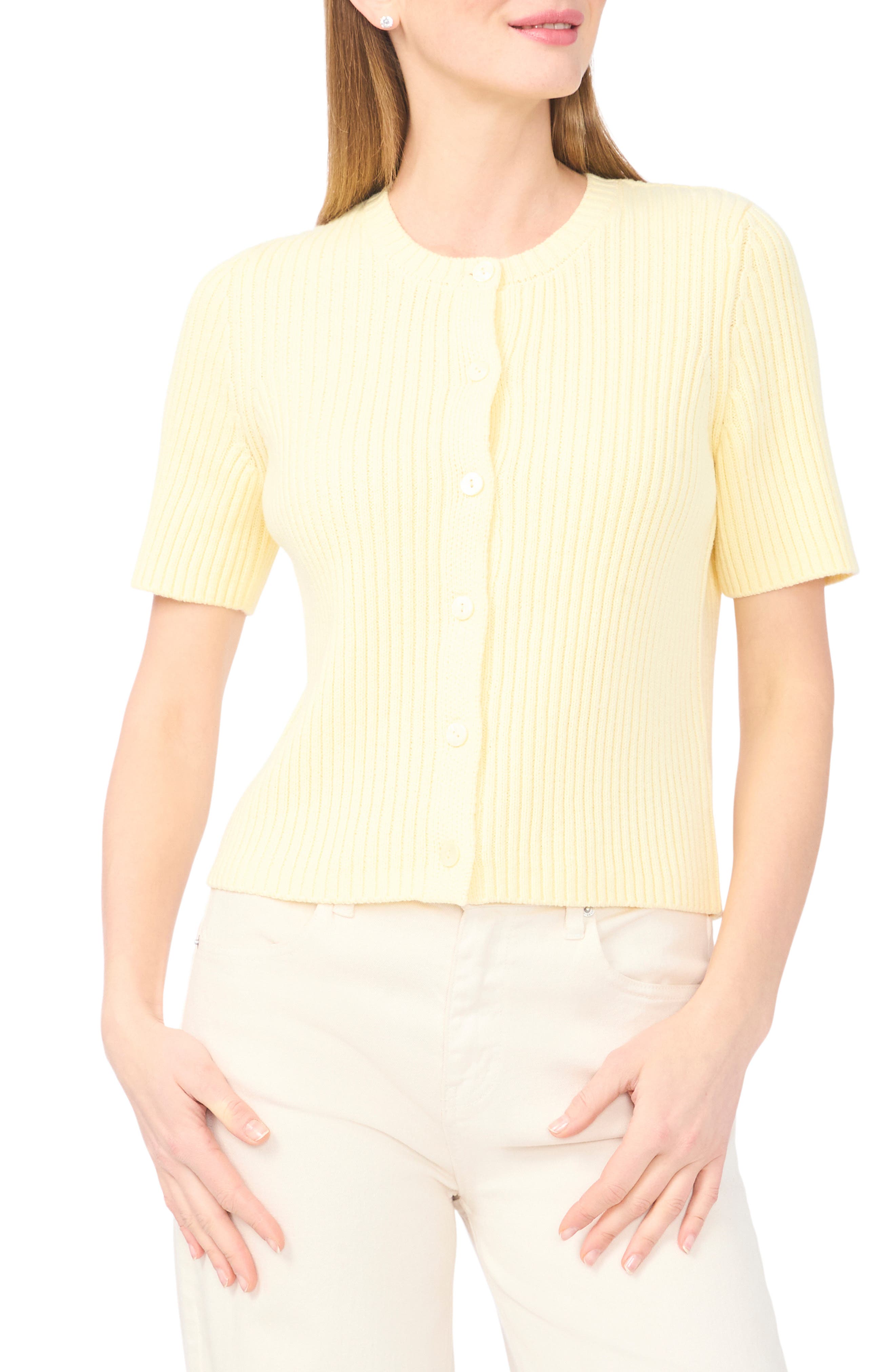 Halogen ® Ribbed Short Sleeve Cardigan