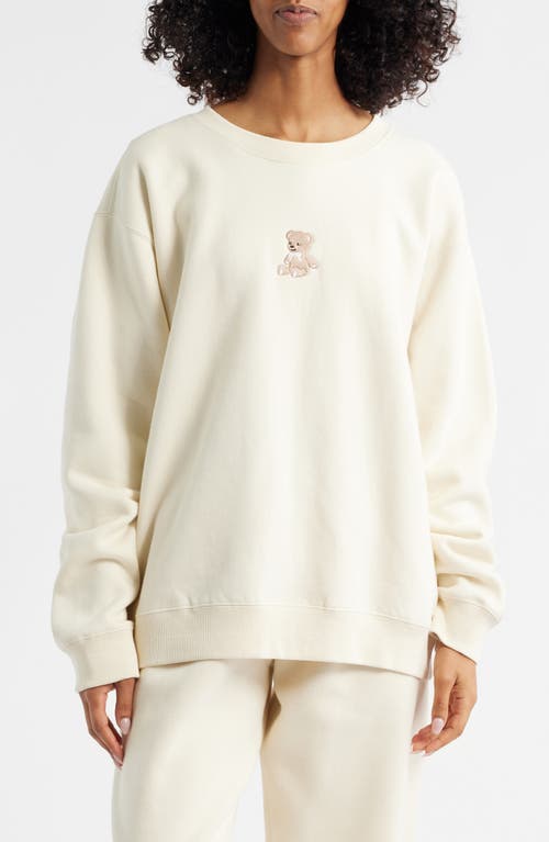 Happy Camp3r Camp3y Teddy Bear Embroidered Graphic Sweatshirt In White