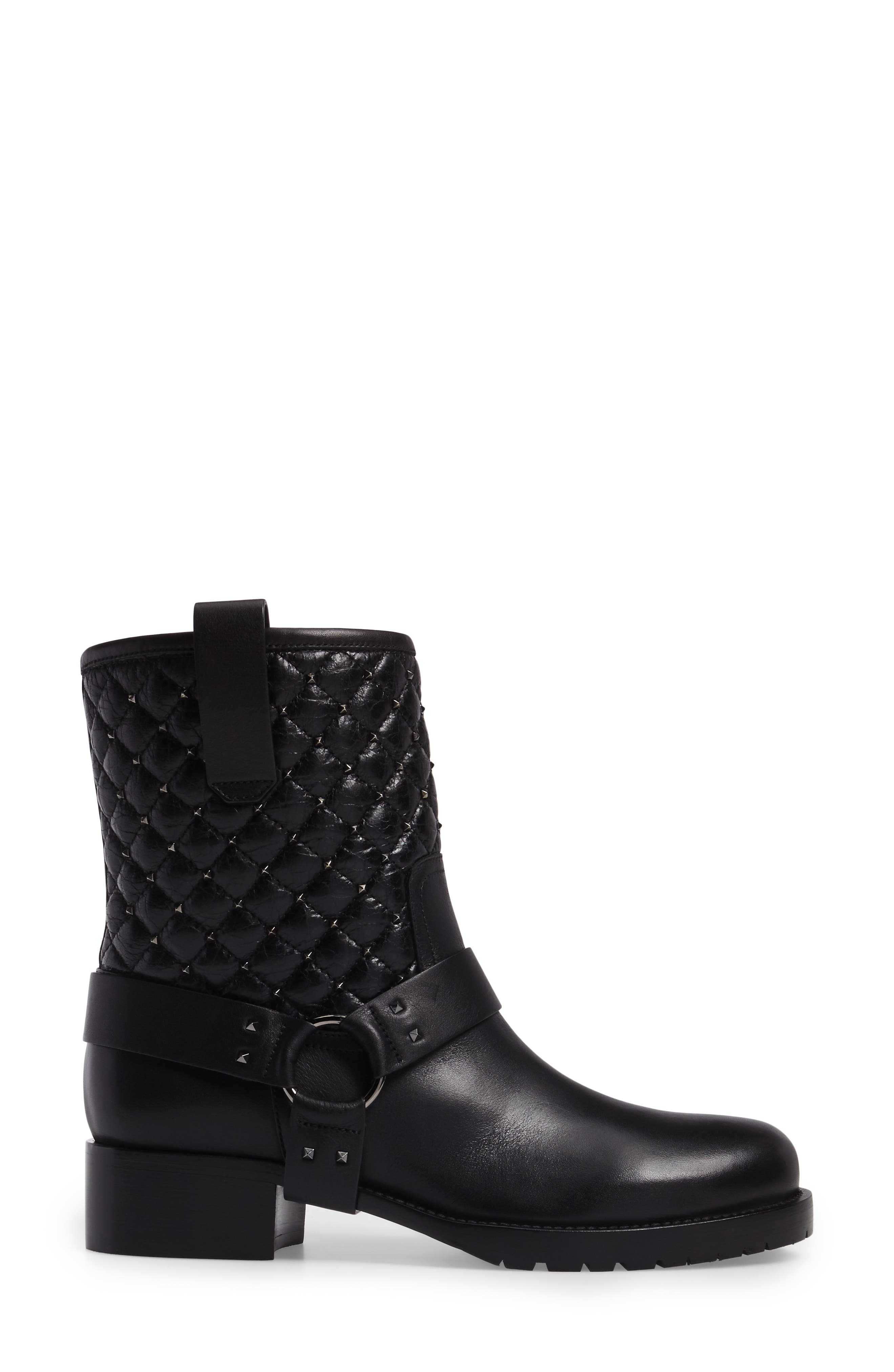 Rockstud Quilted Harness Bootie, Alternate, color, BLACK