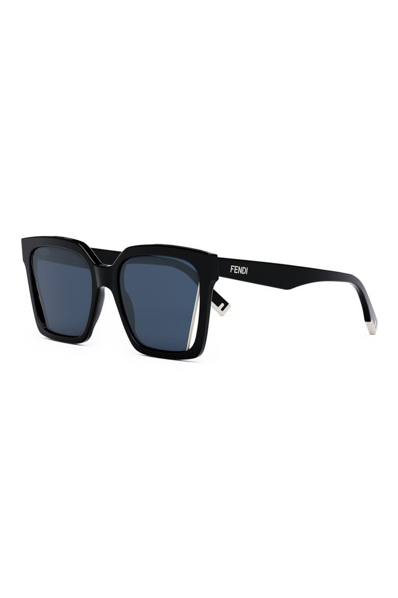 'Fendi Way 55mm Geometric Sunglasses, Alternate, color, SHINY BLACK / BLUE