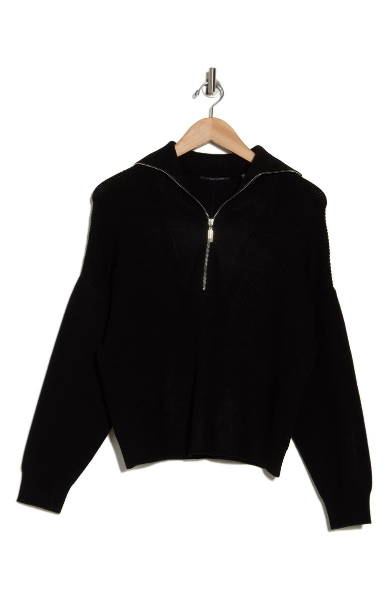 T Tahari Half Zip Rib Pullover, Alternate, color,