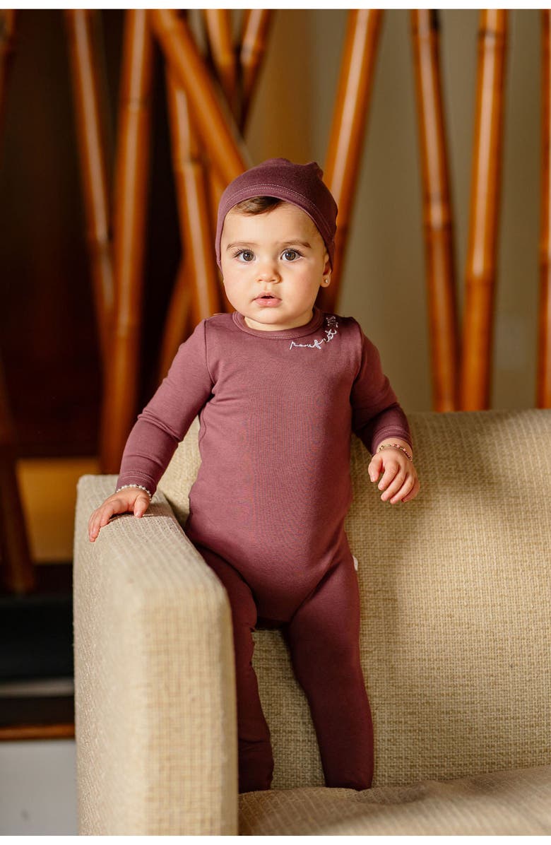 Pouf Girls Embroidered Footie, Alternate, color, Berry