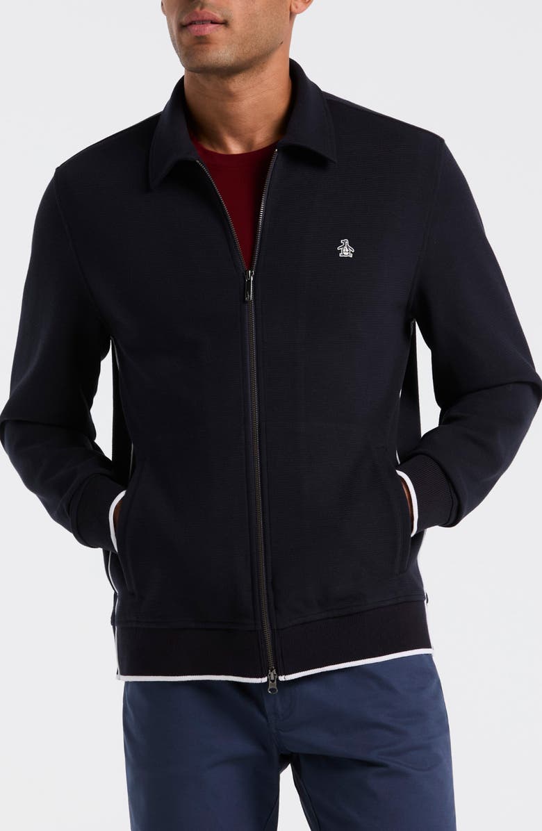 Original Penguin Novelty Piped Knit Track Top, Main, color, Dark Sapphire