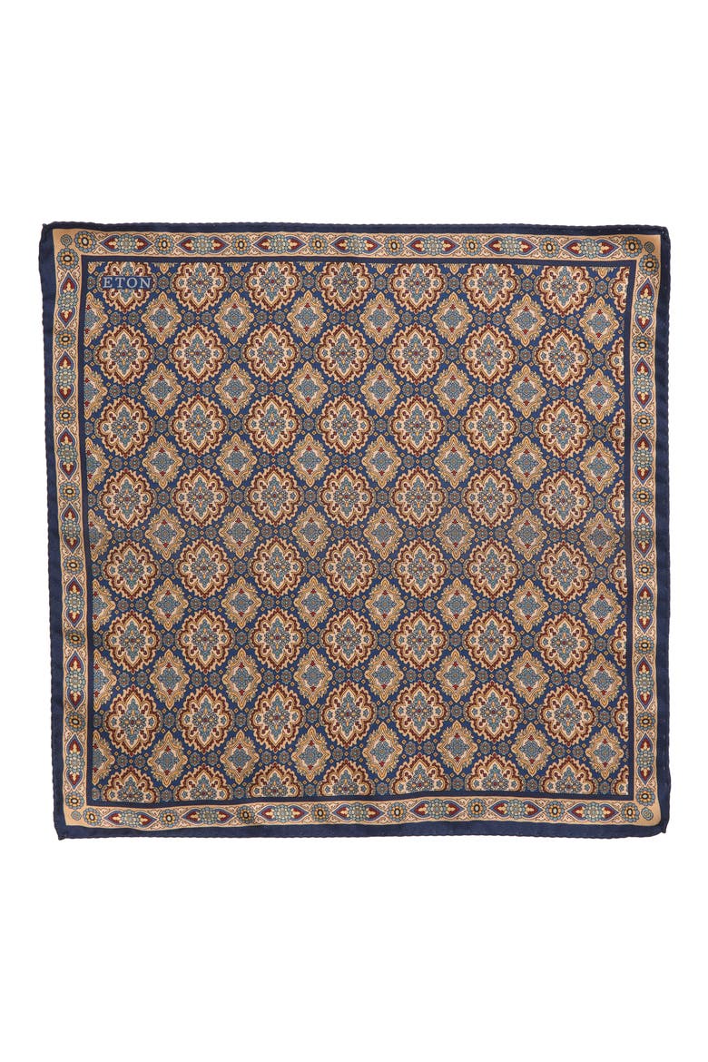 Medallion Silk Twill Pocket Square, Alternate, color, NAVY