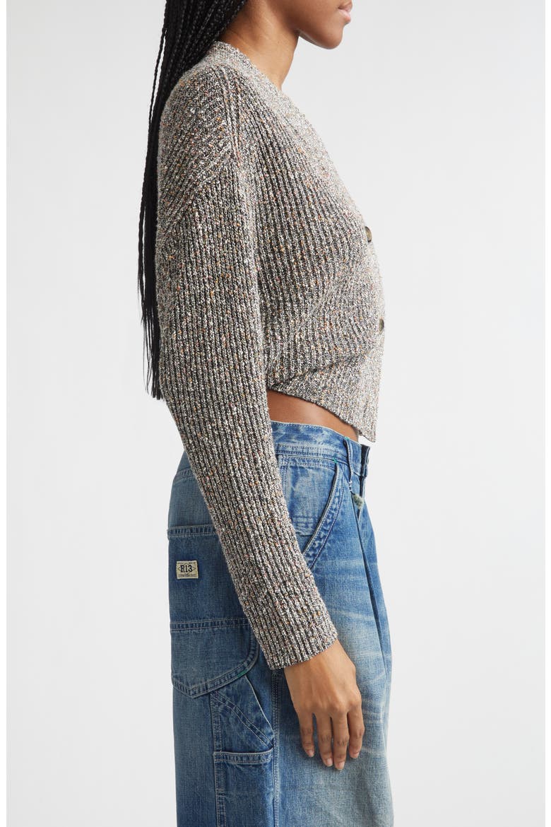 Split Hem Rib Crop Cardigan, Alternate, color, GREY MULTI