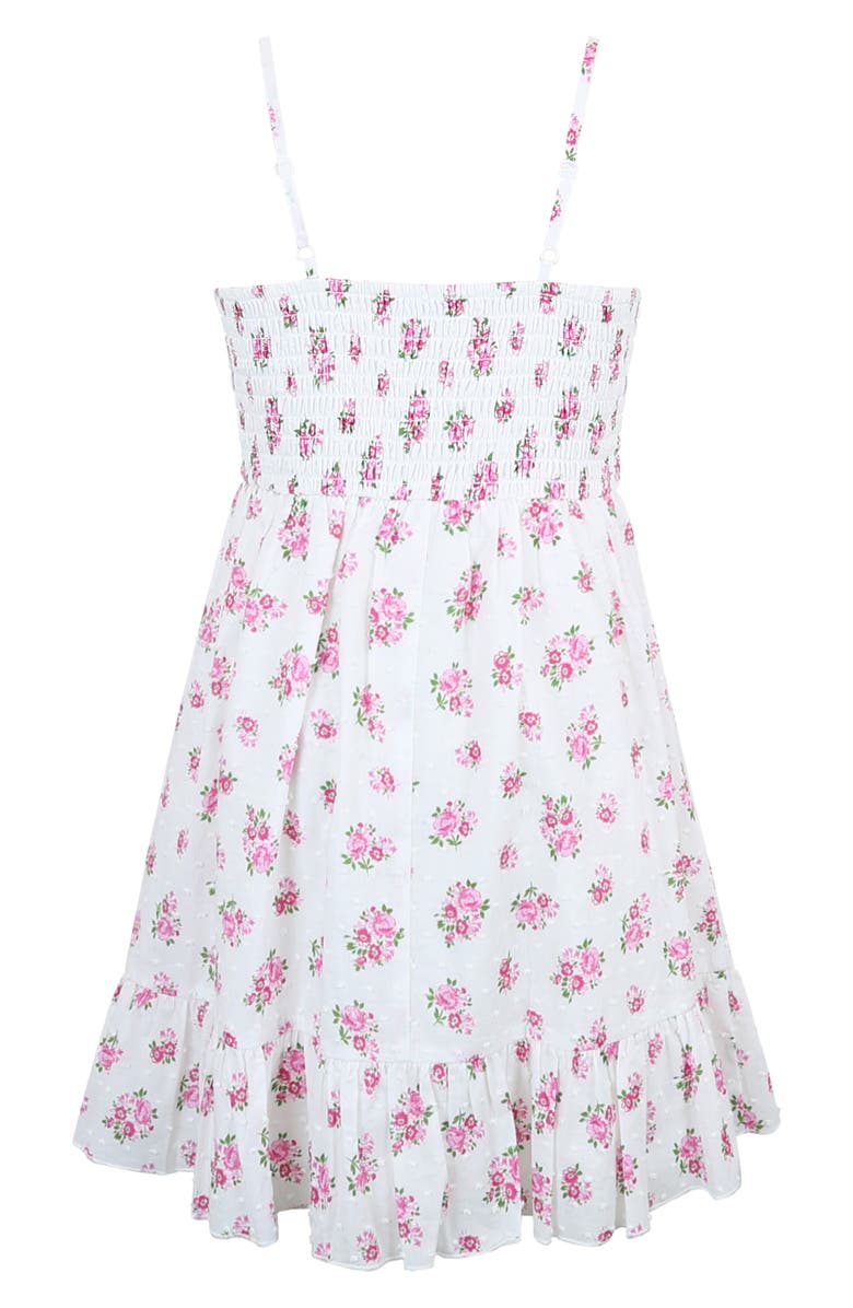 Zunie Kids' Floral Clip Dot Cotton Fit & Flare Dress, Alternate, color, Ivory/ Pink