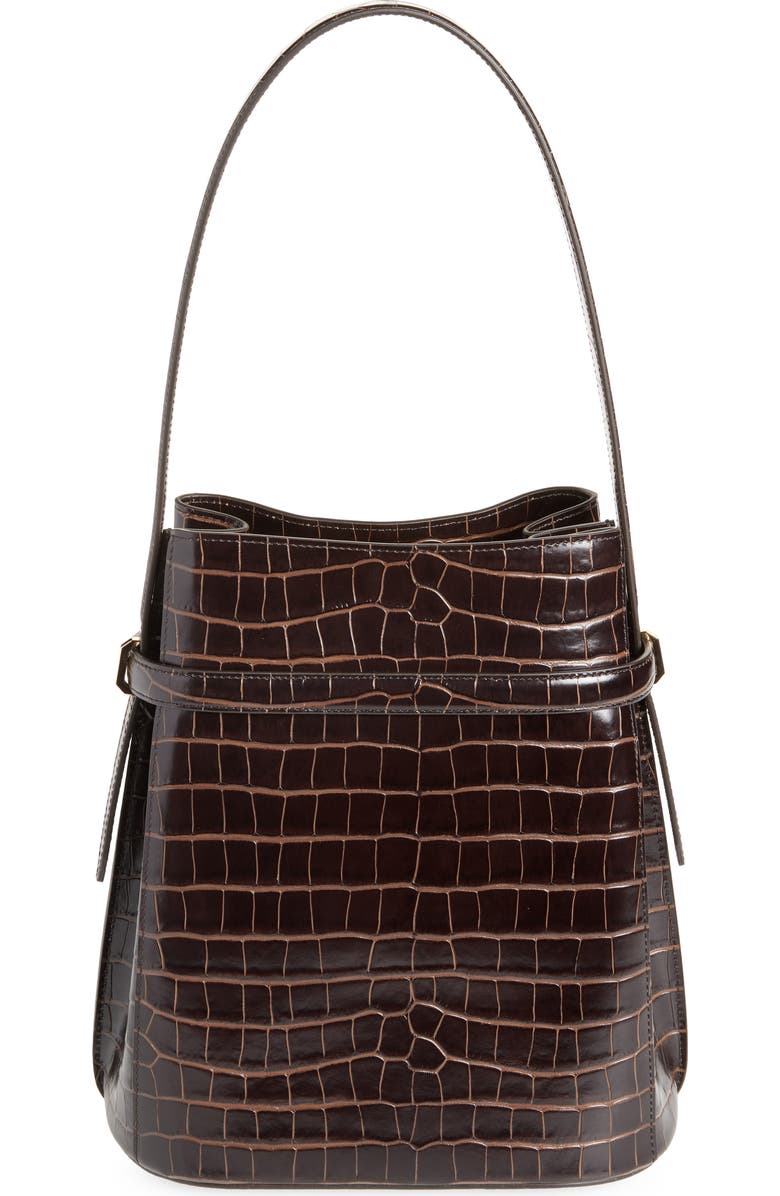 TOTEME Belted Croc Embossed Leather Bucket Bag, Alternate, color,