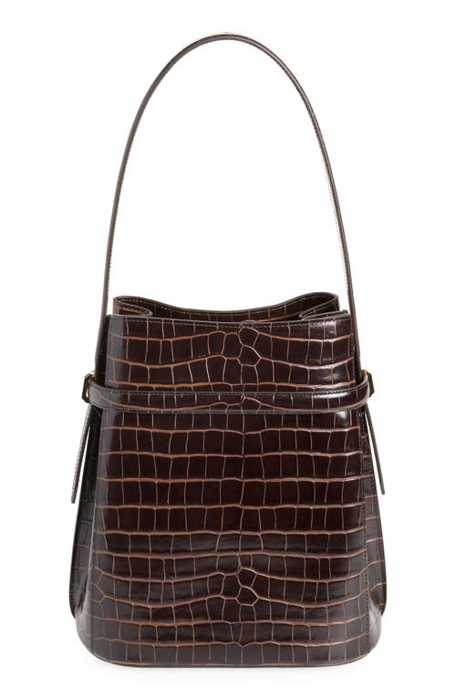 Totême Toteme Belted Croc Embossed Leather Bucket Bag In Brown