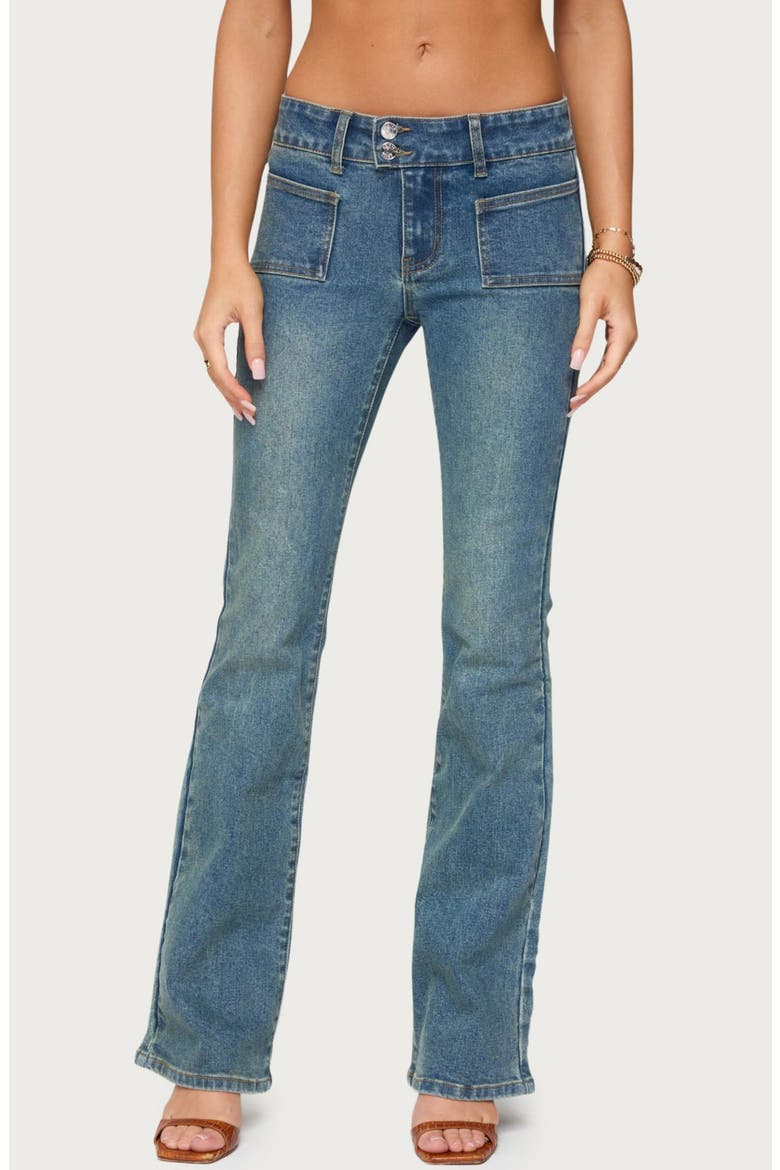 Mattea Patch Pocket Low Rise Flare Jeans, Main, color, BLUE-WASHED