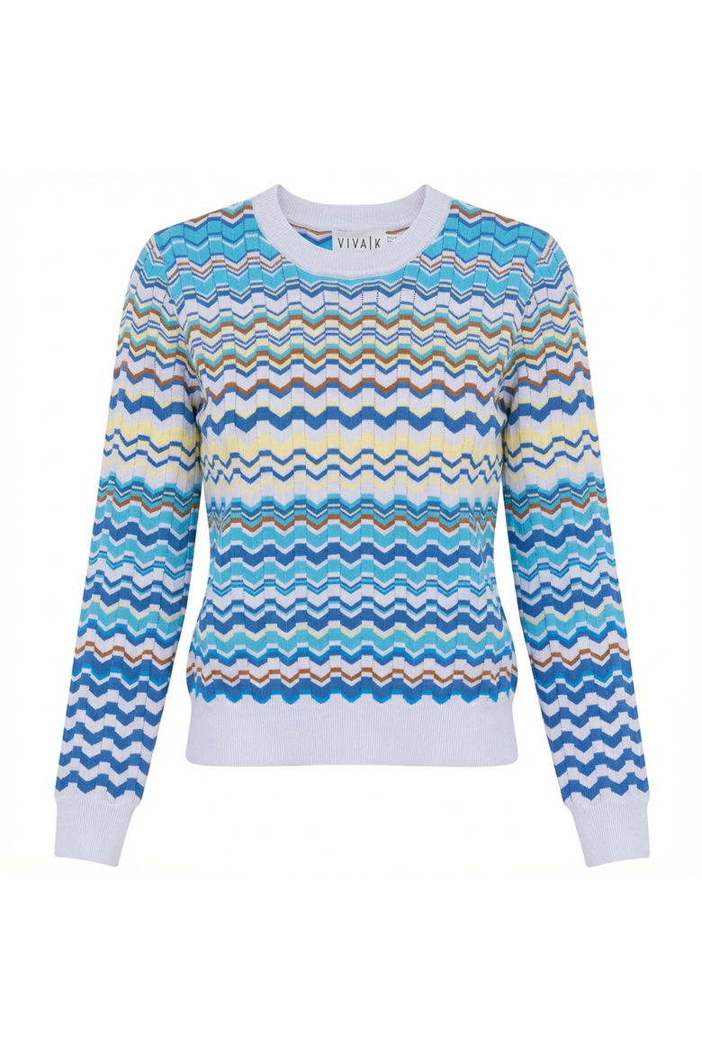 Crochet Chevron Ribbed Long Sleeve Sweater, Main, color, Light Blue Multi