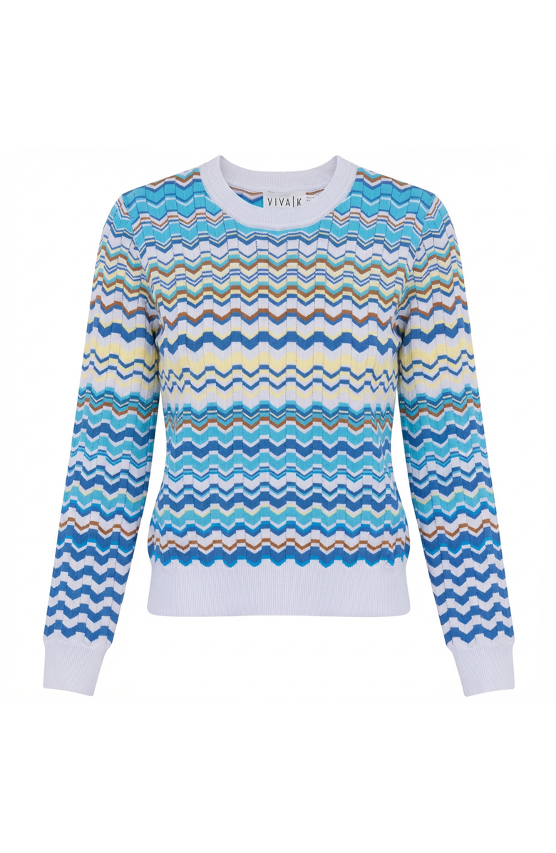 Viva K Crochet Chevron Ribbed Long Sleeve Sweater, Main, color, Light Blue Multi