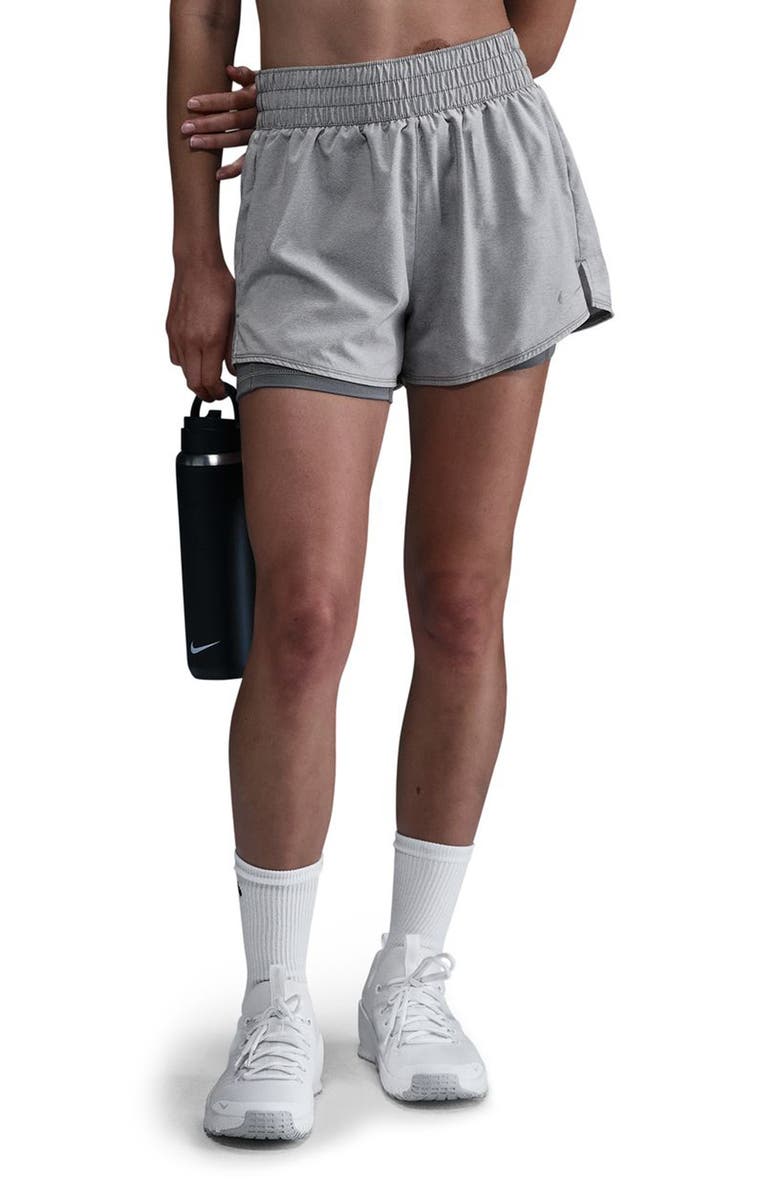 Nike One Dri-FIT High-Waisted 3-Inch 2-in-1 Shorts, Main, color, 084 084 Smkgry/Refsil