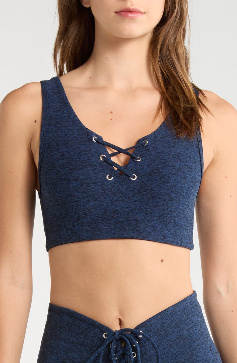 Year of Ours Football Stretch Sports Bra, Main, color, Navy