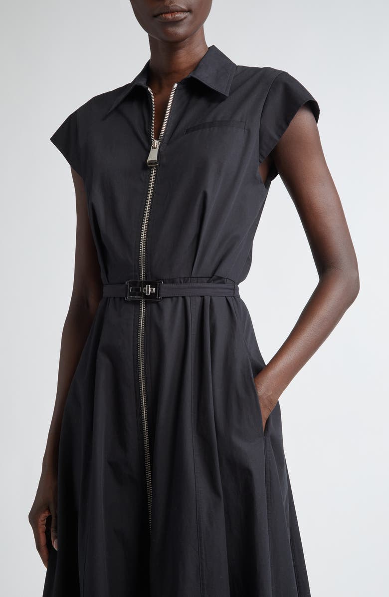 Brandon Maxwell Jace Zip Front Belted Shirtdress, Alternate, color, Black