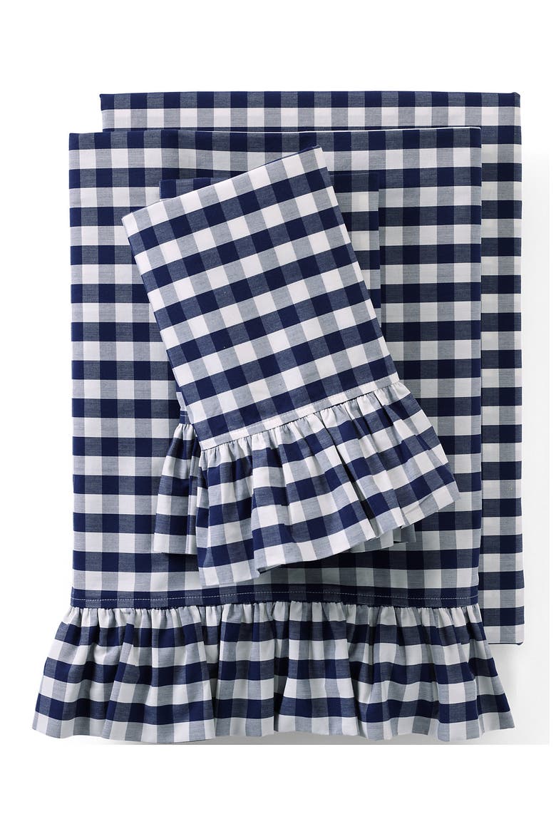 Ruffle Pillowcases, Main, color, Deep Sea Navy Gingham