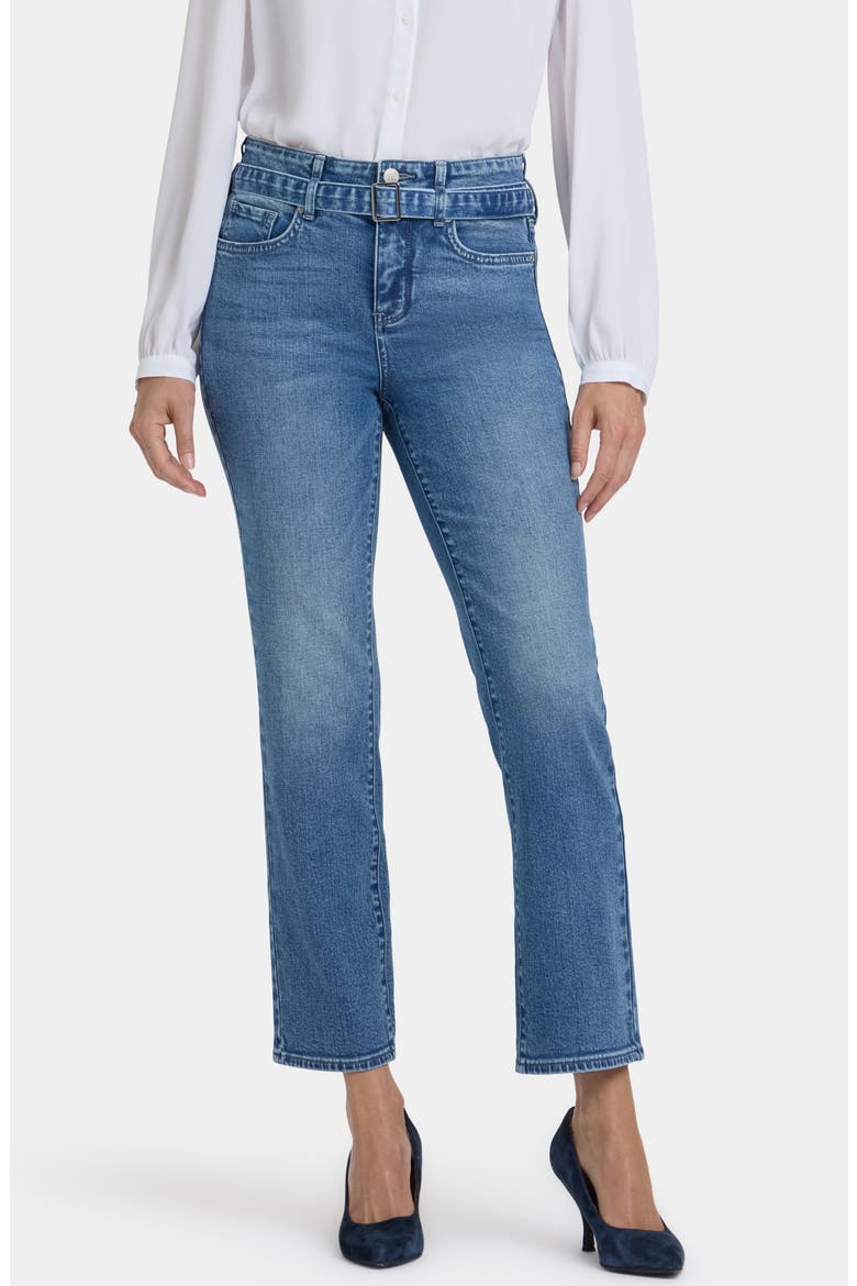 Marilyn Belted High Waist Straight Leg Jeans, Main, color, WASHED CRYSTAL