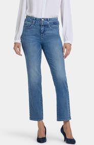 NYDJ Marilyn Belted High Waist Straight Leg Jeans