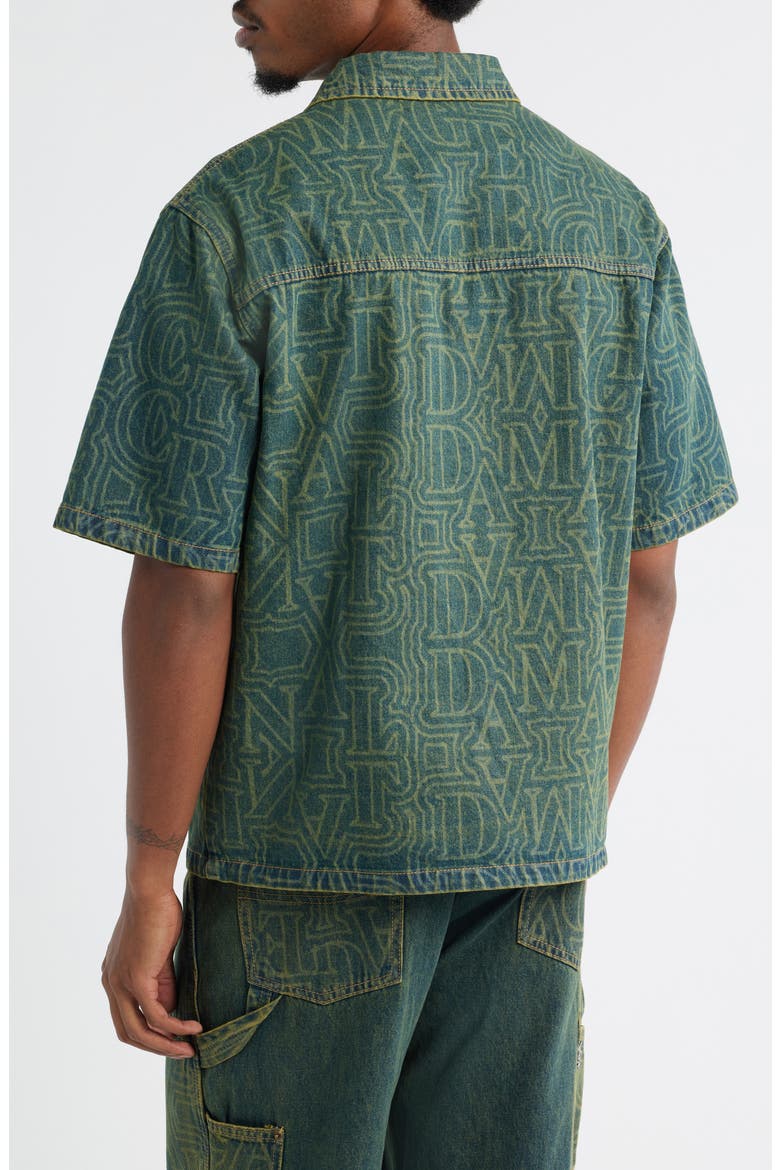 Berkeley Monogram Short Sleeve Cotton Denim Button-Up Shirt, Alternate, color, DIRTY BLUE