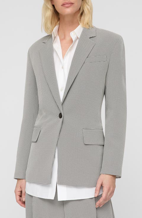 Fluid Houndstooth Jacquard Fitted Blazer