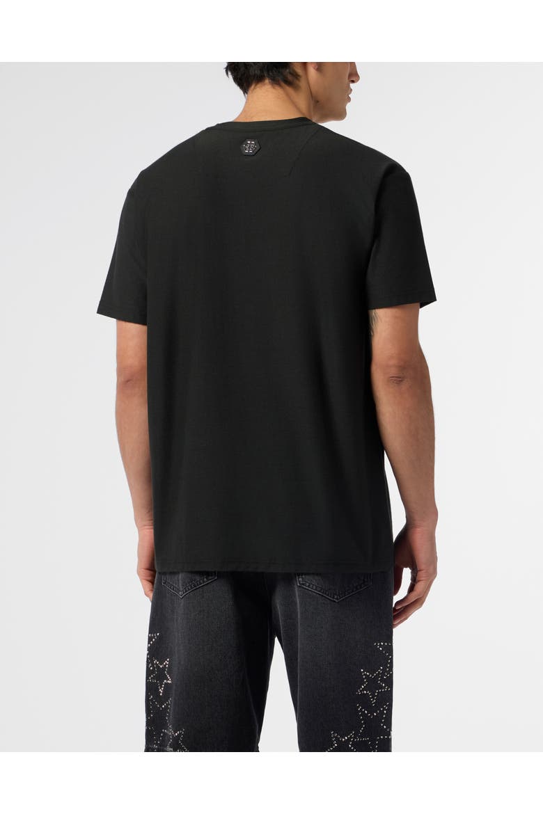 Round Neck T-Shirt Jacquard Hexagon Line Men, Alternate, color, black