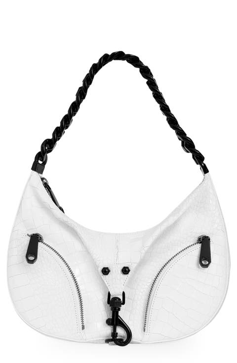 Julian Croissant Croc Embossed Leather Shoulder Bag