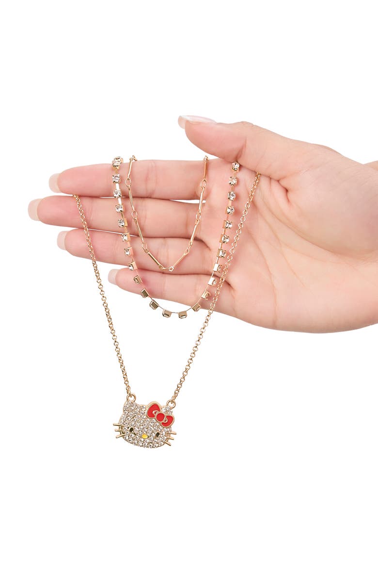Double Chain Necklace with Crystal Embellished Charm, Alternate, color, Gold Tone