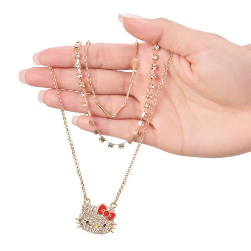 Hello Kitty Double Chain Necklace With Crystal Embellished Charm In Gold