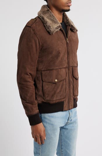 Frye Suede Flight Jacket with Genuine Shearling Collar