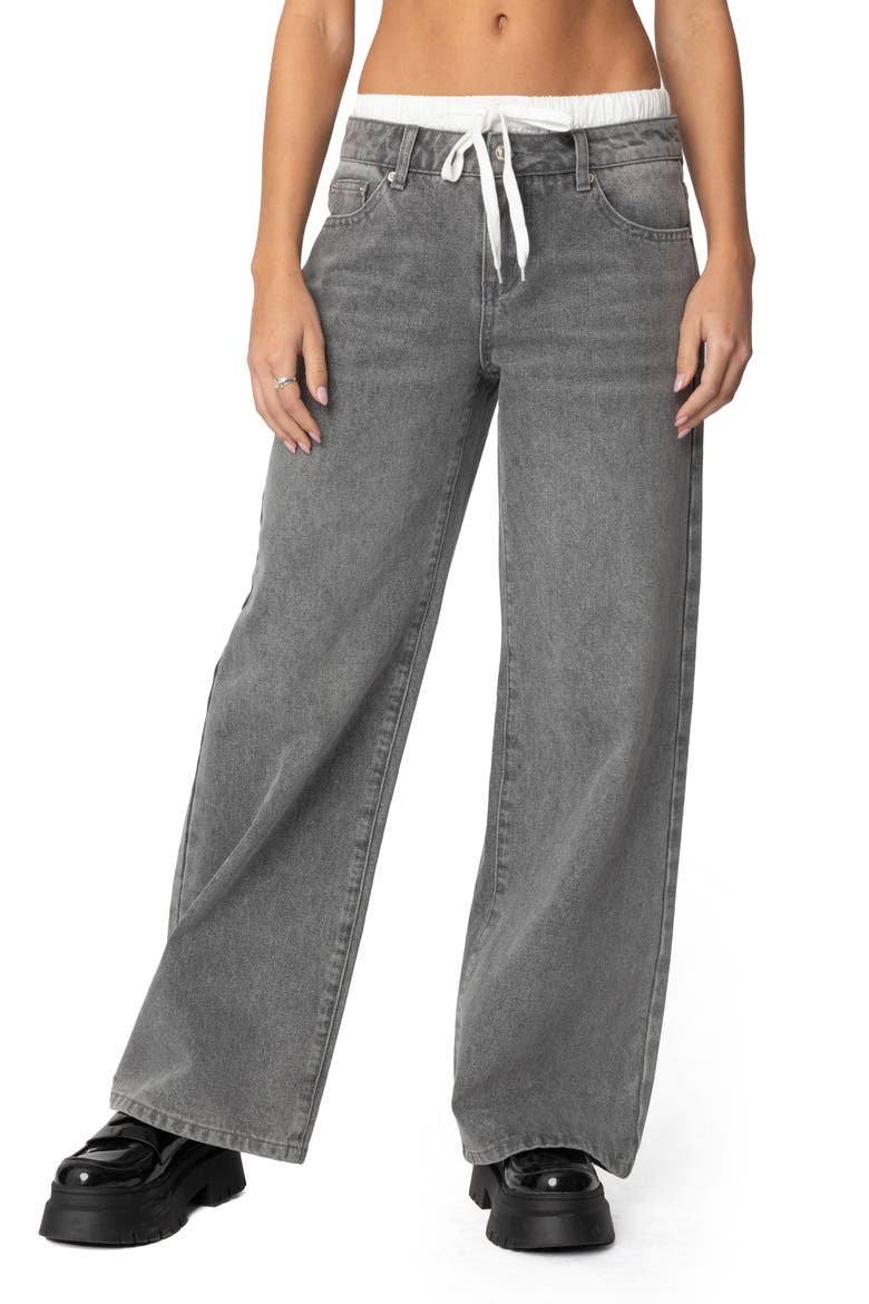 Drawstring Boxer Detail Wide Leg Jeans, Main, color, GRAY-WASHED