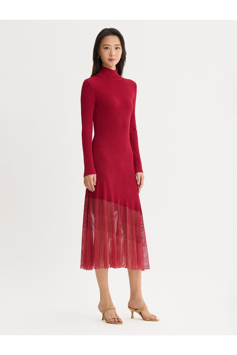 A-Line Sheer Hem Ribbed Knit Maxi Dress, Alternate, color, Scarlet Red