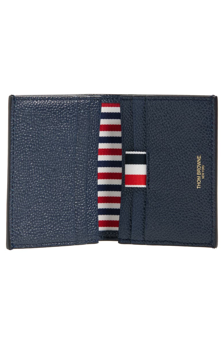 Thom Browne 4-Bar Grained Leather Bifold Card Case, Alternate, color, Navy