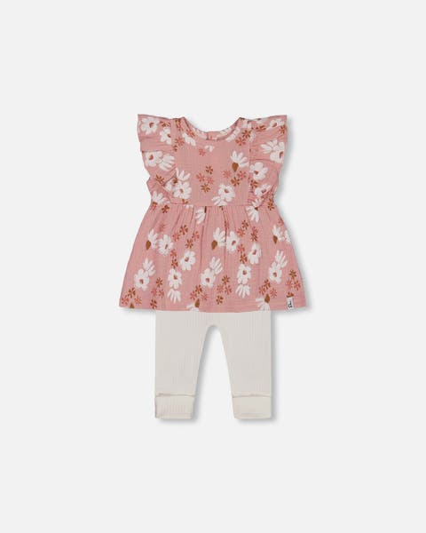 Deux Par Deux Top & Leggings Set - tan flower