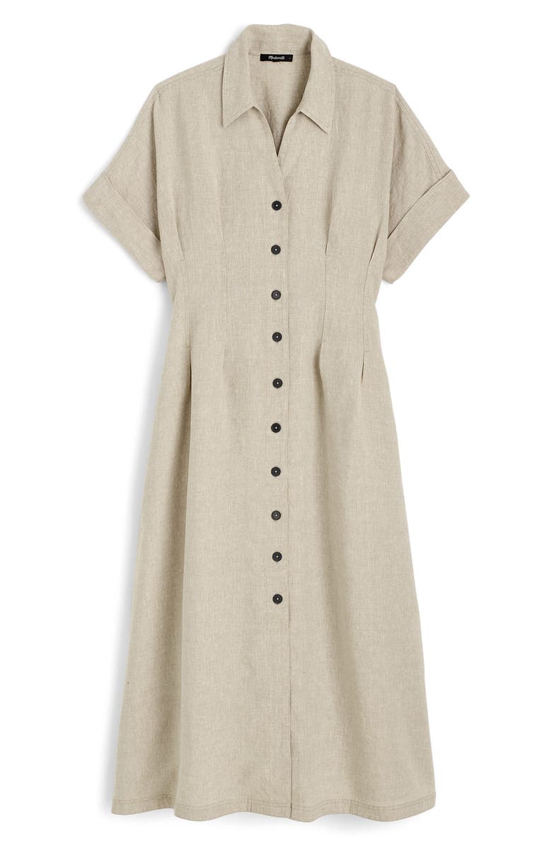 Madewell Pleated Button Front Linen Midi Shirtdress, Alternate, color,