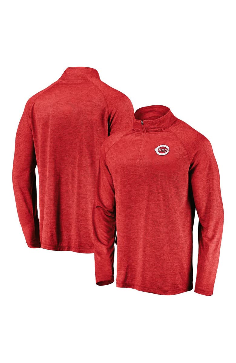 FANATICS Men's Red Cincinnati Reds Iconic Striated Primary Logo Raglan Quarter-Zip Pullover Jacket, Main, color,