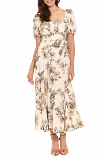 London Times Puff Sleeve Empire Waist Midi Dress