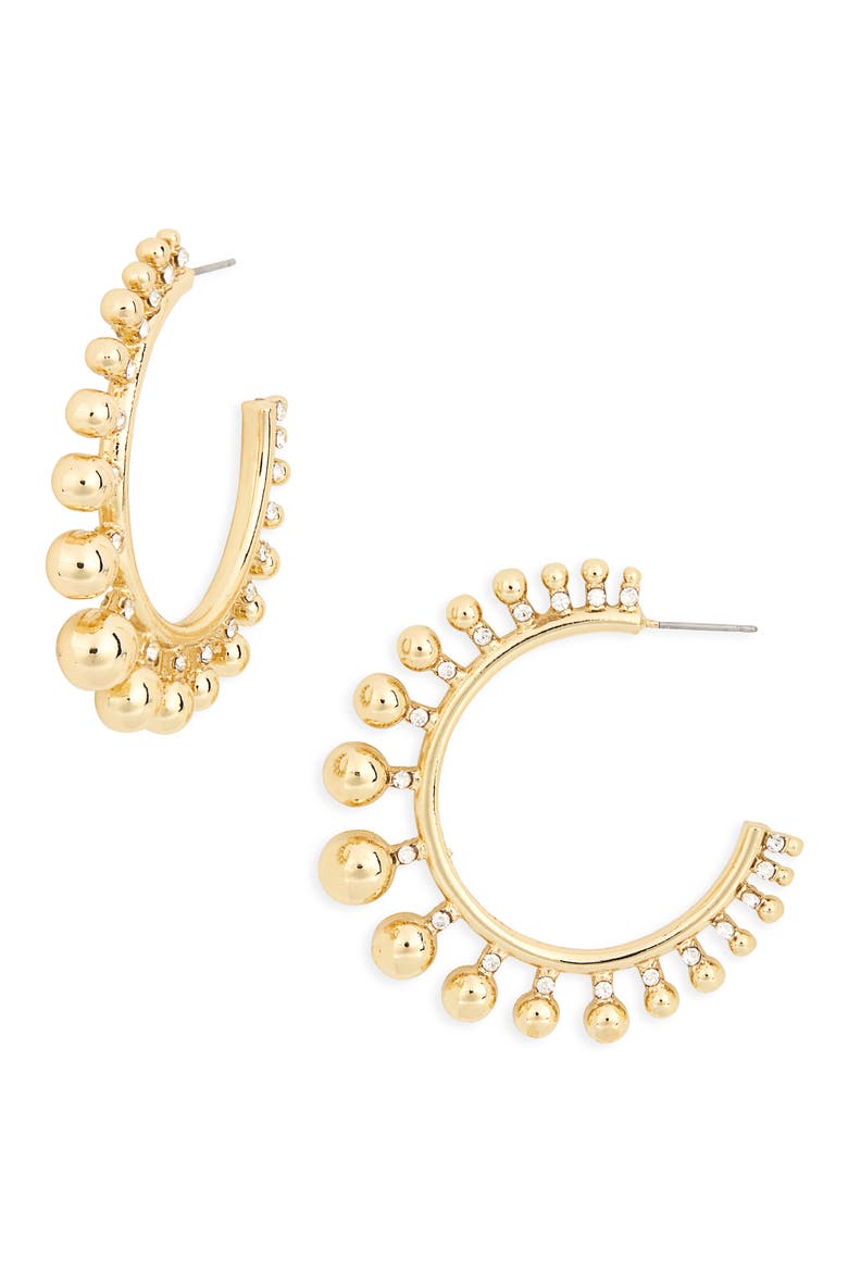 Crystal Ball Studded Hoop Earrings, Main, color, GOLD