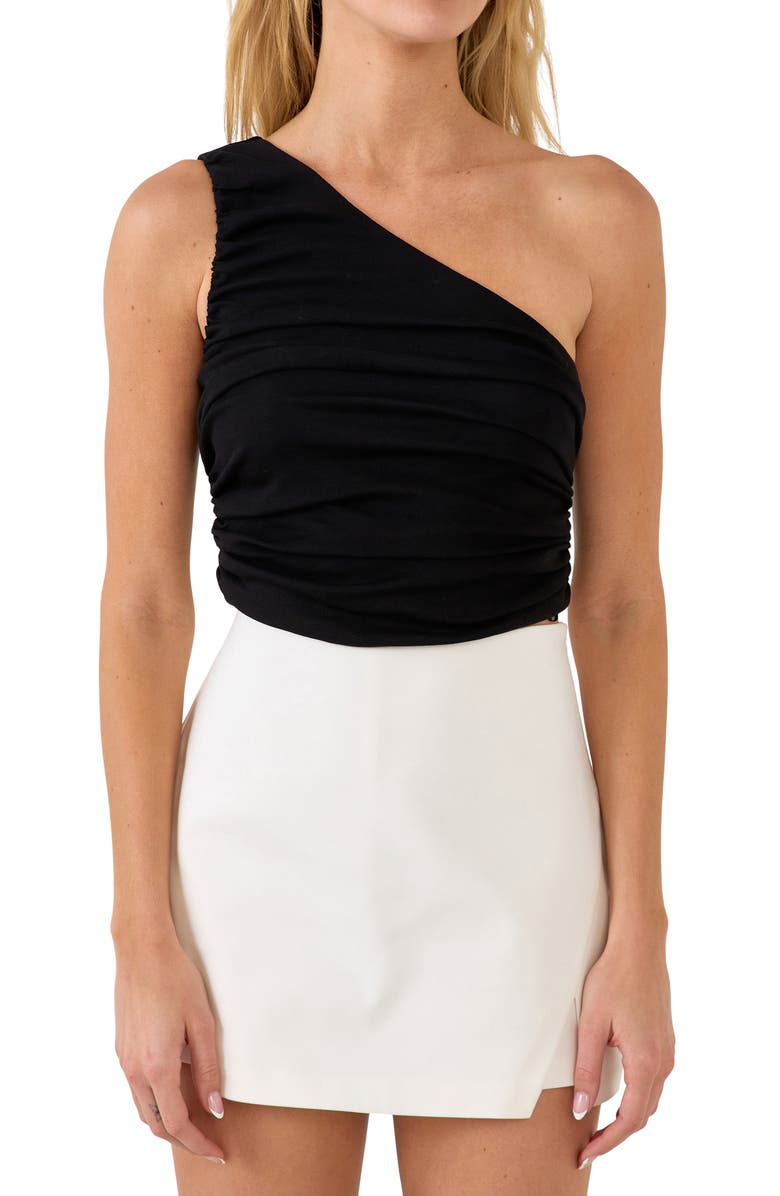 Grey Lab Ruched One-Shoulder Crop Top, Alternate, color, 